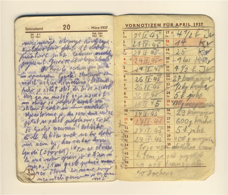 Das Tagebuch von Jože Grčar, das er auf dem Todesmarsch nach Dachau geführt hat (Museum of Recent History Celje)